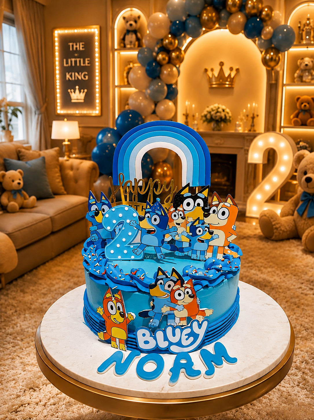 Tortë blu me temë Bluey për ditëlindjen e dytë të një fëmije