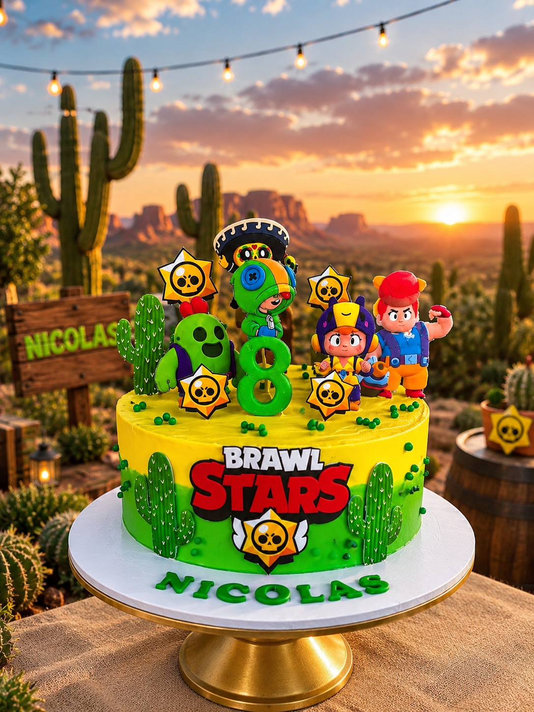 Tortë ditëlindjeje me temë Brawl Stars me figura 3D dhe numri 8, porosi nga Bregovina Pasticeri në Fier